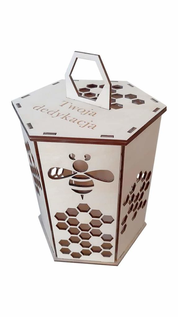 skrzynki na miód; miód; opakowania na miód; drewniane pudełko na miód; pudełko grawerowane; pudełko z logiem
